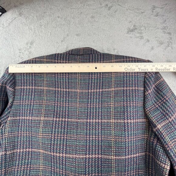 VTG White Stag Blazer Women Size 12 Blue Boxy Plaid Wool Blend 511259 Y2K Coat - Picture 8 of 12